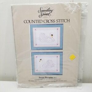 Something Special Counted Cross Stitch Kit 2 Swan Pictures 7x5 in Craft USA 1984